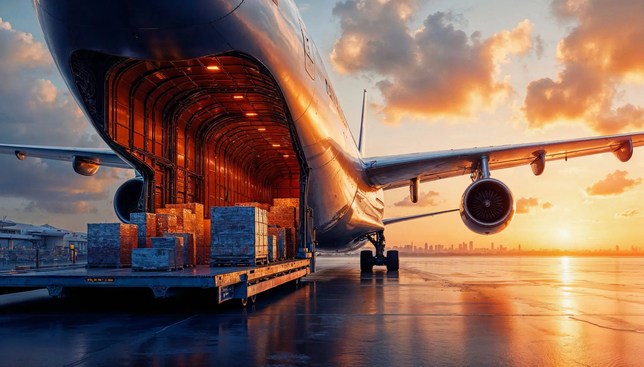 Cargo plane at sunset